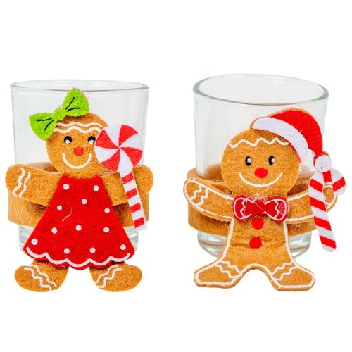 Teamécsestartó mézeskalácsos filc dísszel 5x6cm