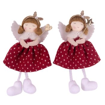 Angyal textilből bordó ruhás akasztós