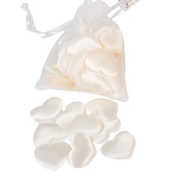 Szív szatén fehér organza tasakban 3cm 48db-os csomag