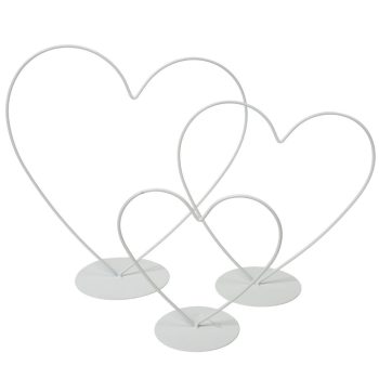 Fém szív talpas szett fehér M24-20-15cm 3db-os