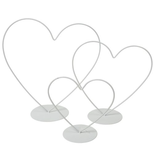 Fém szív talpas szett fehér M24-20-15cm 3db-os