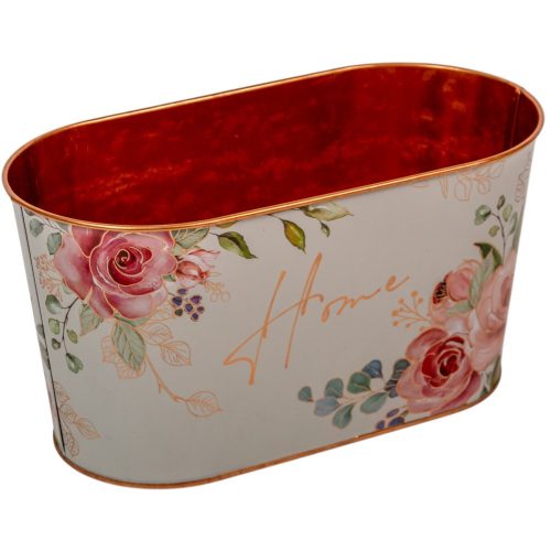 Bádog kaspó ovál rózsás M12x23cm