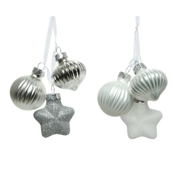 Üveg dísz fehér-ezüst mix 4cm 3db-os csomag