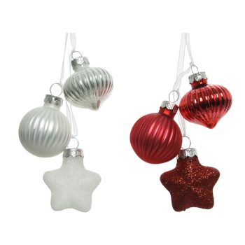 Üveg dísz fehér-piros  mix 4cm 3db-os