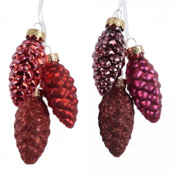 Üveg toboz akasztós piros-bordó 6cm 3db-os csomag