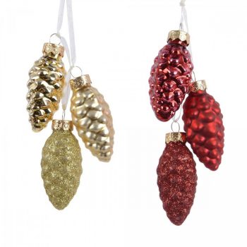 Üveg toboz arany-piros 6cm 3db-os csomag