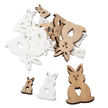 Nyuszi fa fehér-natúr 3-5-7cm 18db-os csomag