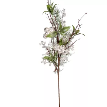 Gyöngyház bogyós fenyő ág 68cm
