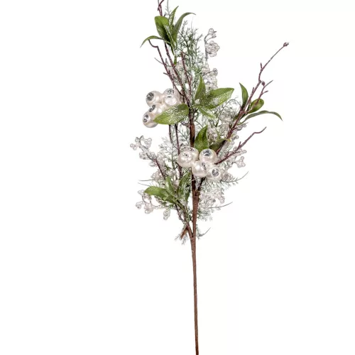 Gyöngyház bogyós fenyő ág 68cm