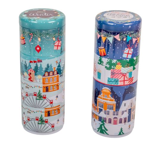 Doboz karácsonyi mintával henger 4 részes D8,5x22,5cm