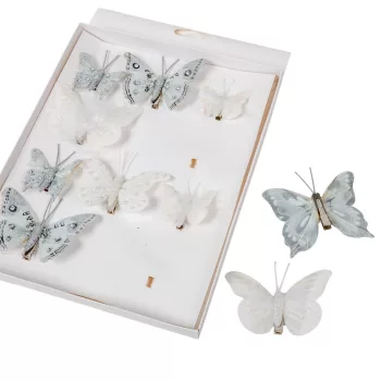 Pillangó csipeszes 5-8cm ezüst-fehér mix 10db-os