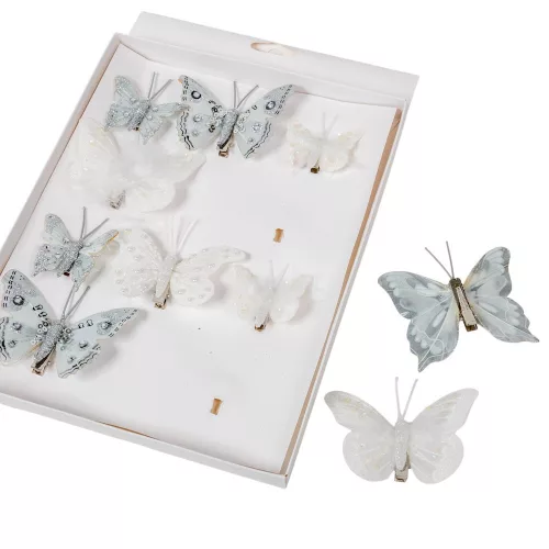 Pillangó csipeszes 5-8cm ezüst-fehér mix 10db-os