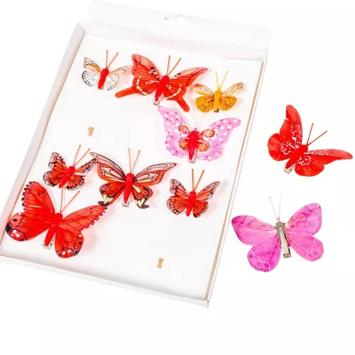 Pillangó csipeszes 5-8cm piros mix 10db-os