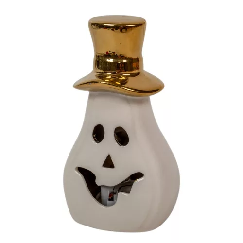 Porcelán tök LED-es arany kalappal M12,5cm
