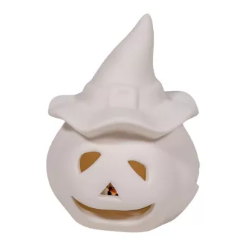 Halloween tök kalappal LED-es ker. fehér M9cm