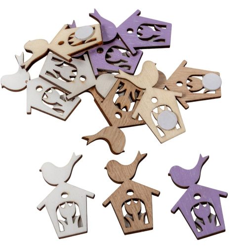 Madárház fa fehér-natúr-lila -os/csom