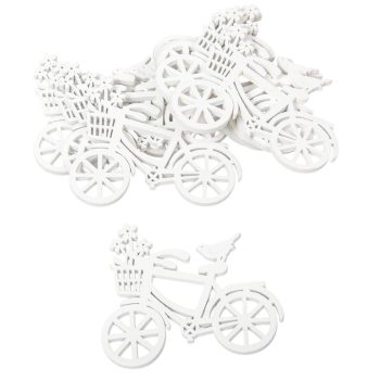 Bicikli virágos kosárral fa fehér 10cm 10db-os