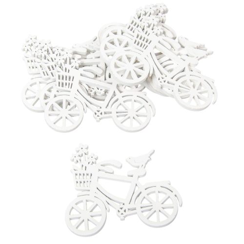 Bicikli virágos kosárral fa fehér 10cm 10db-os