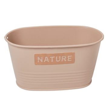 Fém kaspó ovális nature felirattal rózsaszín M8x15x8cm