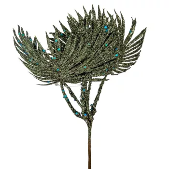 Pálma leveles pick glitteres zöld 21cm