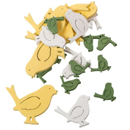 Madárka fa fehér-sárga-zöld 7-5-3cm 20db-os