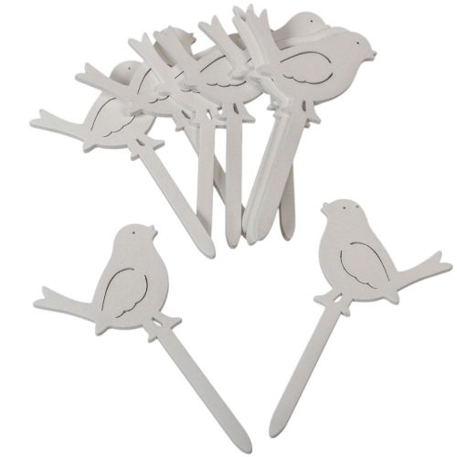 Madár pick fa fehér 10cm 10db-os