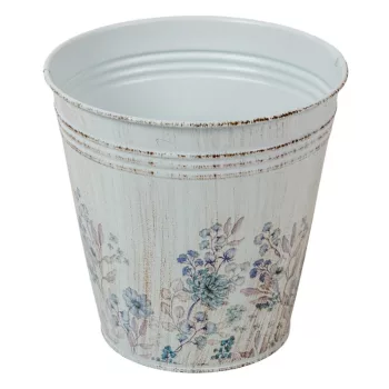 Fém kaspó virág mintás fehér-kék D15cm M15cm
