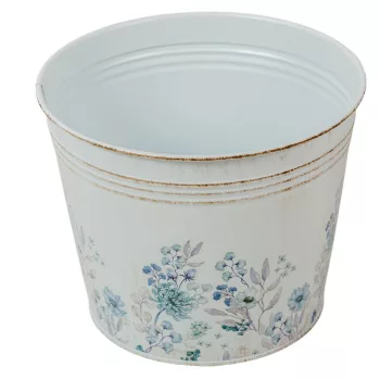 Fém kaspó virág mintás fehér-kék D17cm M14cm