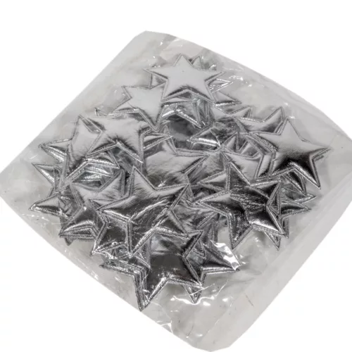 Csillag textil fényes ezüst 8cm 50db-os