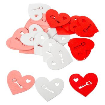 Fa szív kulcs mintával 5cm 24db-os csomag