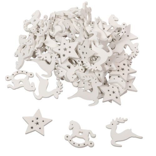 Szarvas, csillag, hintaló fa 3cm fehér 60db-os