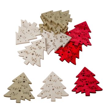 Fenyőfa fa piros-fehér-natúr 4cm 12db-os csomag