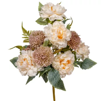 Rózsa, dália féloldalas csokor 8v. fehér M45cm 12db/#