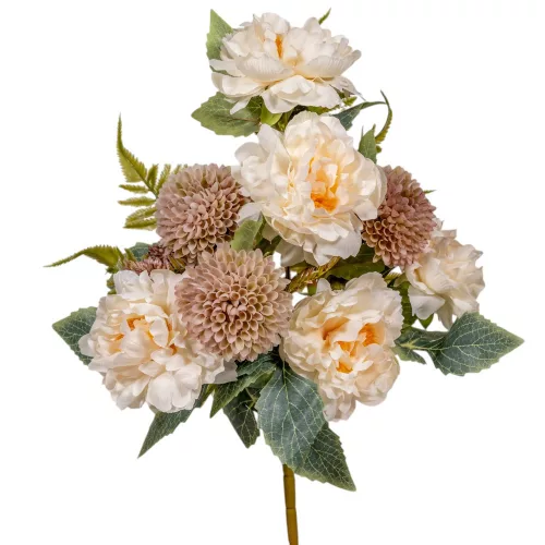 Rózsa, dália féloldalas csokor 8v. fehér M45cm 12db/#
