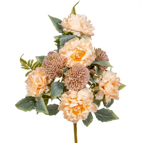 Rózsa, dália féloldalas csokor 8v. krém M45cm 12db/#