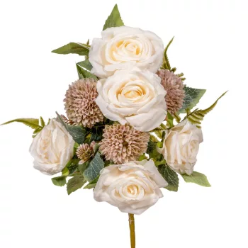 Rózsa, dália féloldalas csokor 8v. fehér M45cm 12db/#