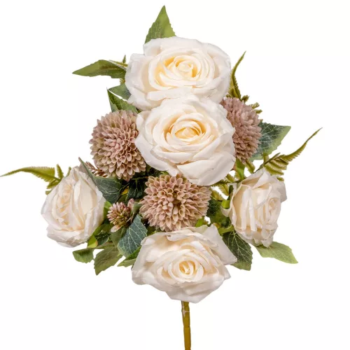 Rózsa, dália féloldalas csokor 8v. fehér M45cm 12db/#