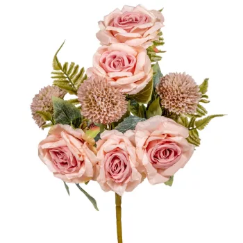   Rózsa, dália féloldalas csokor 8v. rózsaszín M45cm 12db/#