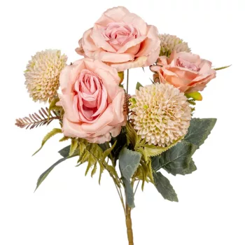 Rózsa, dália csokor 7v. rózsaszín M43cm 24db/#