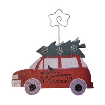 Fa kisautó névjegytartós 12cm - fenyőfás