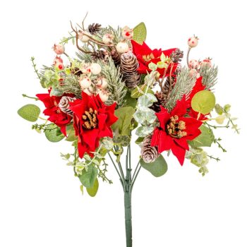 Mikulás virág, bogyós, tobozos csokor 38cm