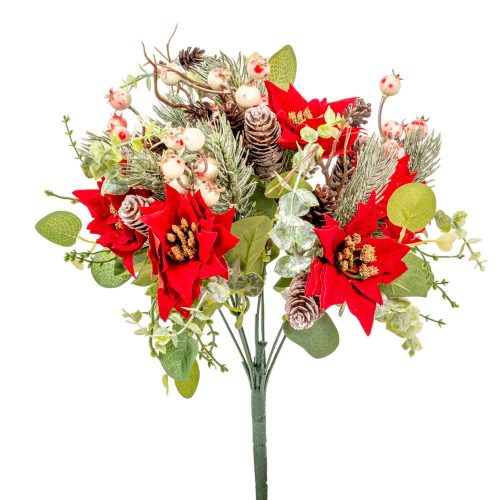 Mikulás virág, bogyós, tobozos csokor 38cm