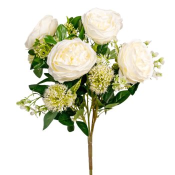 Rózsa csokor 5v. krém M58cm 48db/#