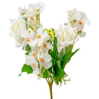 Rózsa,minivirág csokor 7v. krém M28cm 48db/#