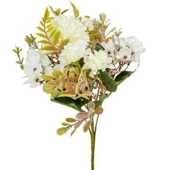 Krizntém, hortenzia csokor 5 virágos krém 28cm