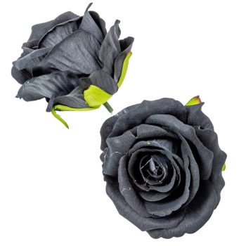 Rózsa virágfej bársony fekete D8cm 24db/csom