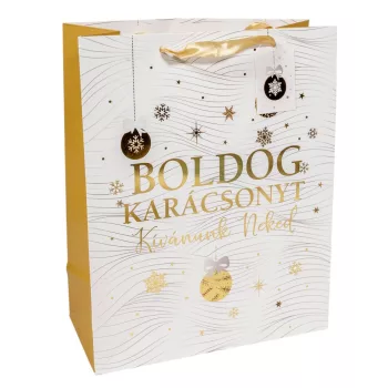 Ajándéktasak Boldog karácsonyt arany-fehér 26x32cm