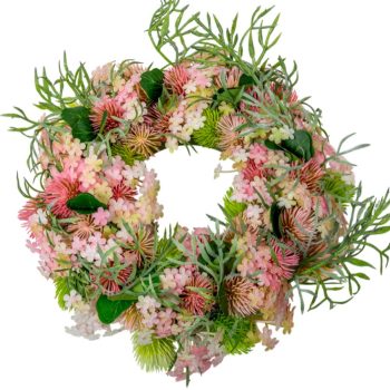 Tavaszi vegyes virágos koszorú rózsaszín 22cm