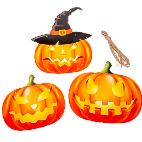 Helloween tök papír dísz felfűzhető 21cm 3db-os