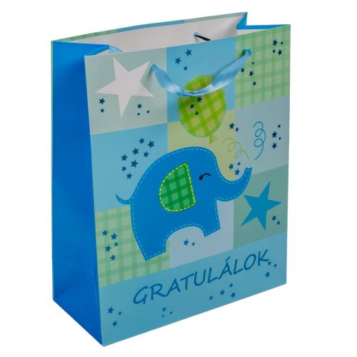 Ajándék tasak gratulálok kék elefánt 26x32cm